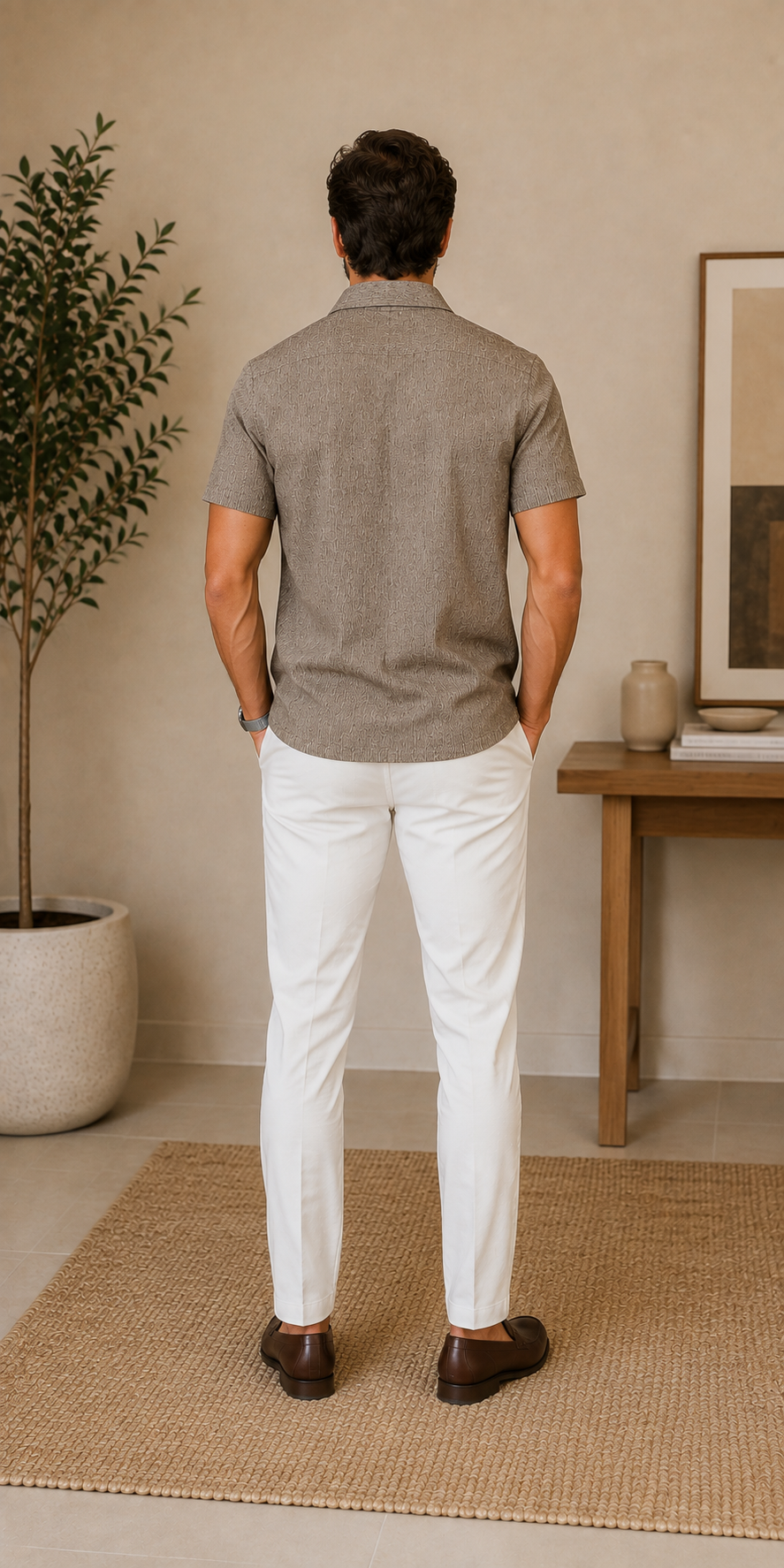 Camisa Hombre Manga Corta Gris Estampada